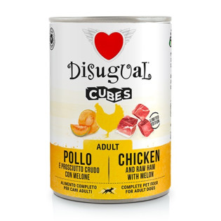 Disugual Dog Cubes 92% Adult Chicken, Raw Ham & Melon Безглютеновая консерва для собак Курица с Прошутто и Дыней Disugual Dog Cubes 92% Adult Chicken, Raw Ham & Melon Безглютеновая консерва для собак Курица с Прошутто и Дыней