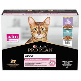 Purina Pro Plan Delicate Digestion Adult Multipack Влажный корм для кошек с чувствительным пищеварением Кусочки индейки и рыбы в подливе