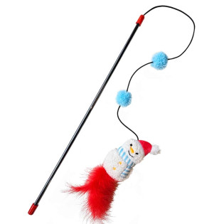 Nobby Xmas Rod Plush Catnip Snowman Вудочка для котів Плюшевий Сніговик з котячою м'ятою та брязкальцем