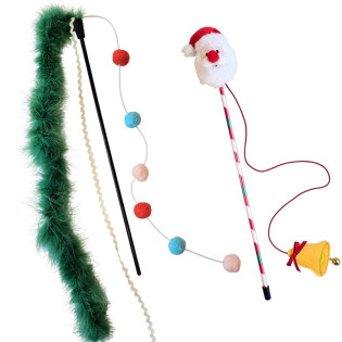 Nobby Xmas Rod Santa & Feather Вудочка для котів Плюшевий Санта з котячою м'ятою та Перо з помпонами