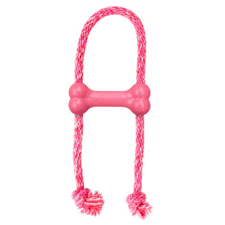 KONG Puppy Goodie Bone W/Rope Pink Іграшка для цуценят Рожева Кісточка для ласощів з канатом